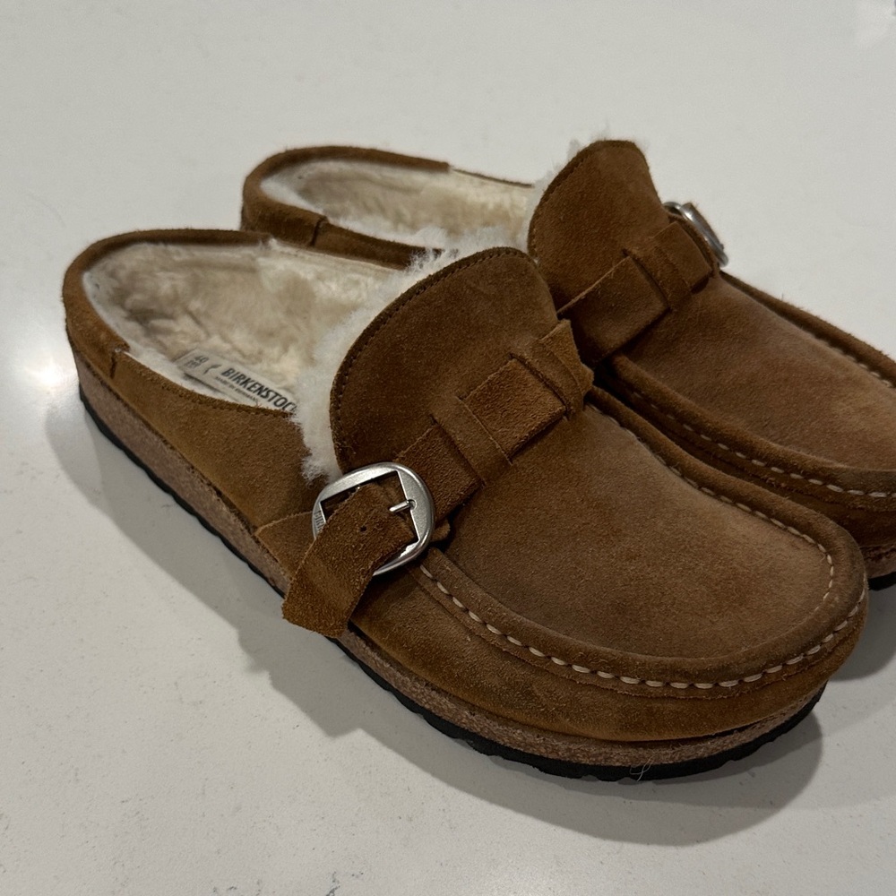 Birkenstock Tan Suede Loafers with Buckle - Picture 2 of 4